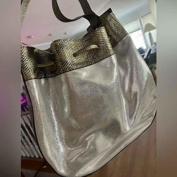 Silver metallic and snakeskin Anthropologie bag - Picture 1 of 7
